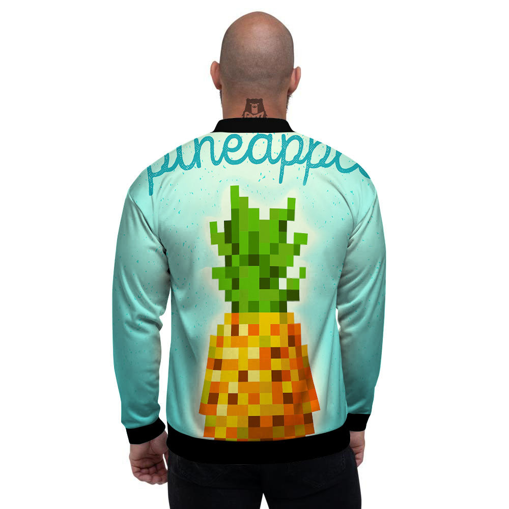 Pineapple 8-Bit Pixel Print Men's Bomber Jacket-grizzshop
