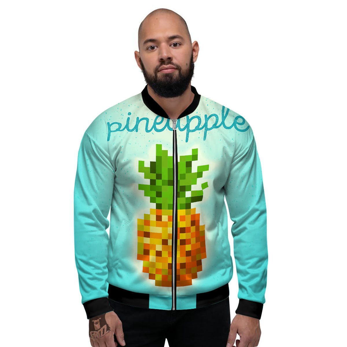 Pineapple 8-Bit Pixel Print Men's Bomber Jacket-grizzshop