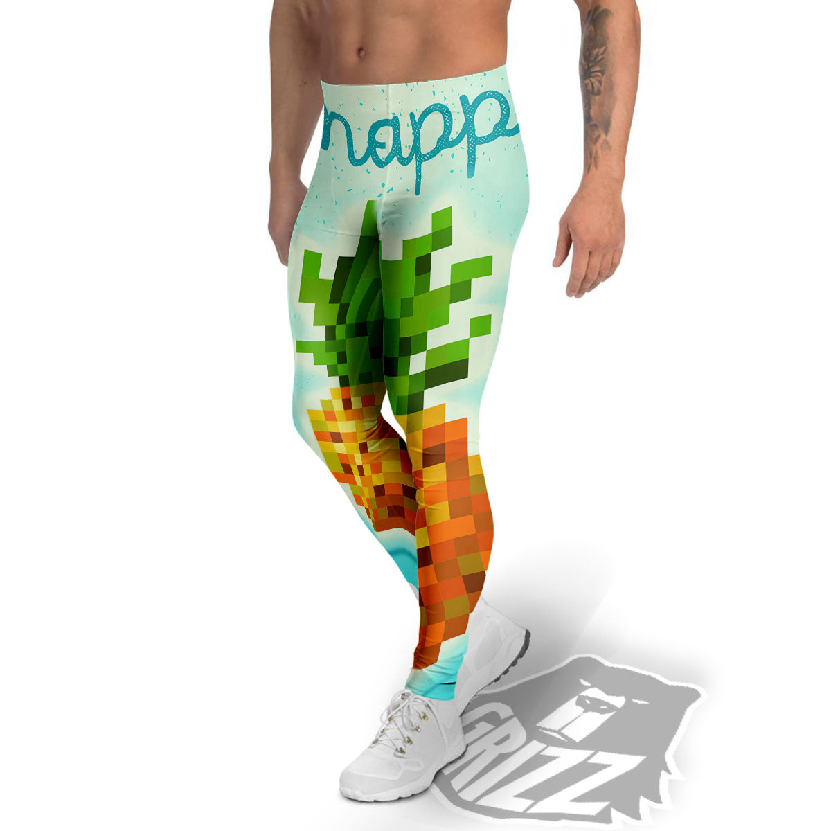 Pineapple 8-Bit Pixel Print Men's Leggings-grizzshop