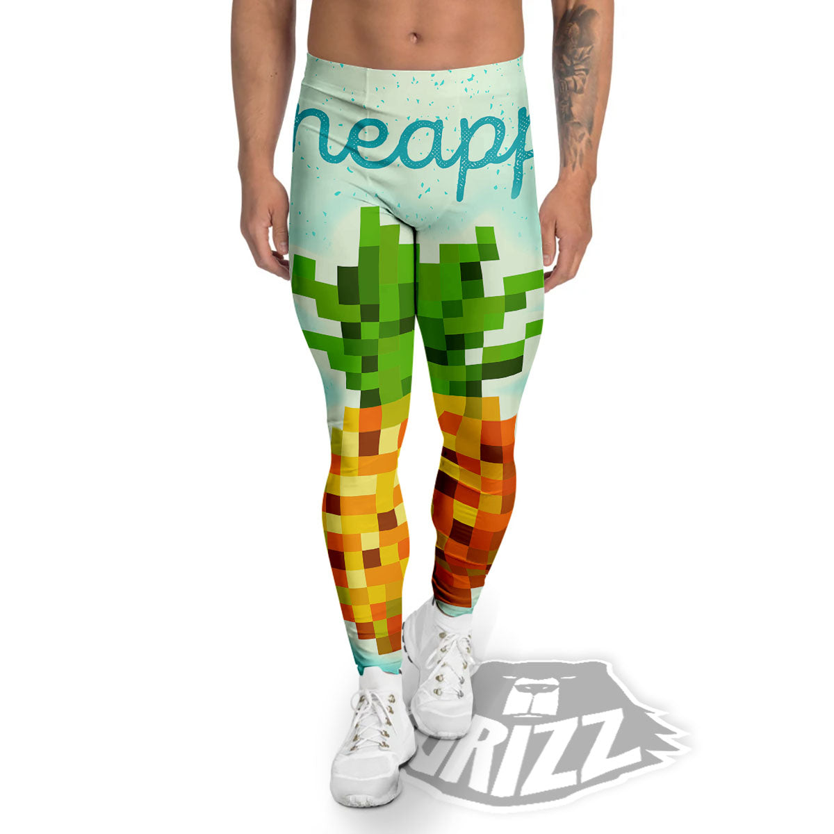 Pineapple 8-Bit Pixel Print Men's Leggings-grizzshop