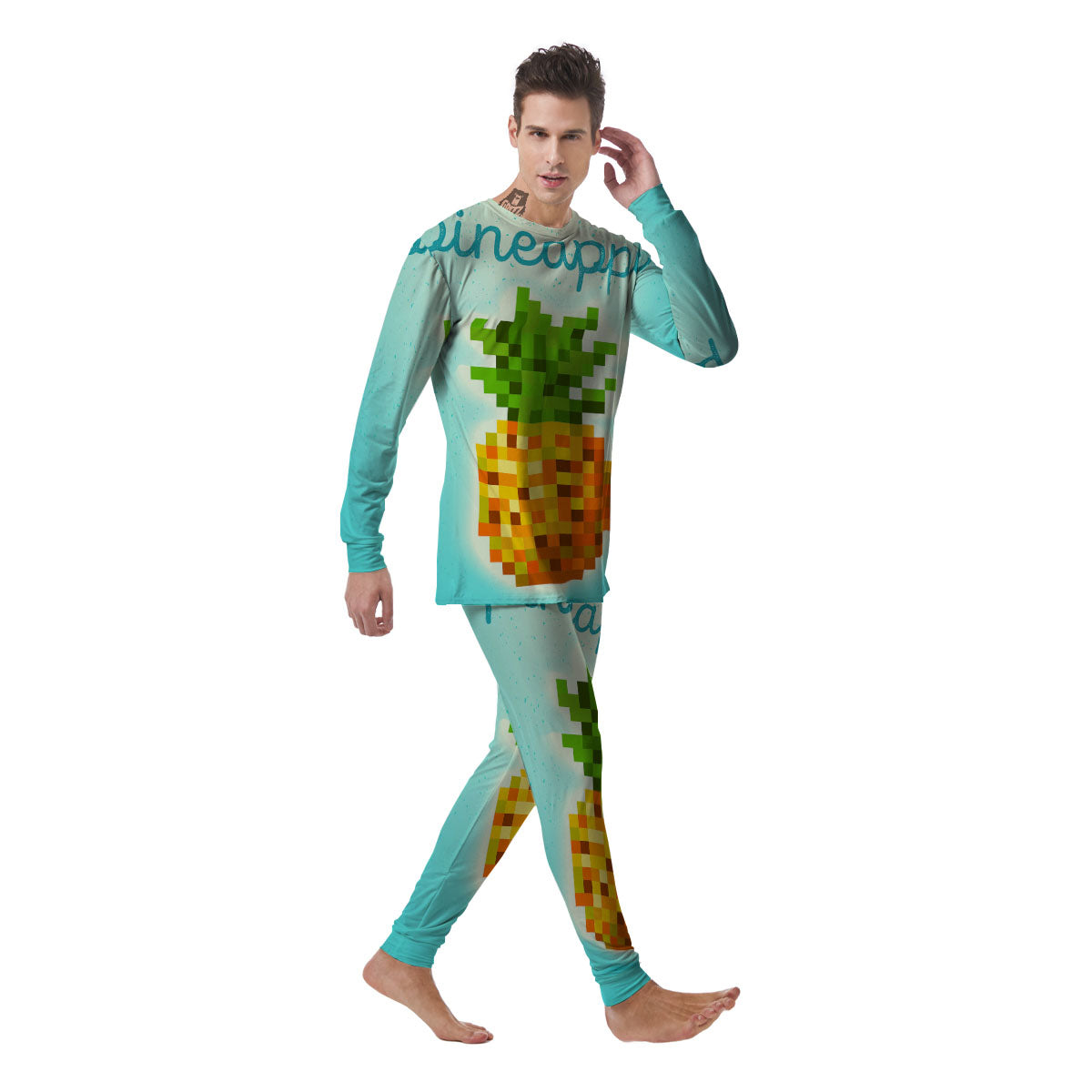 Pineapple 8-Bit Pixel Print Men's Pajamas-grizzshop