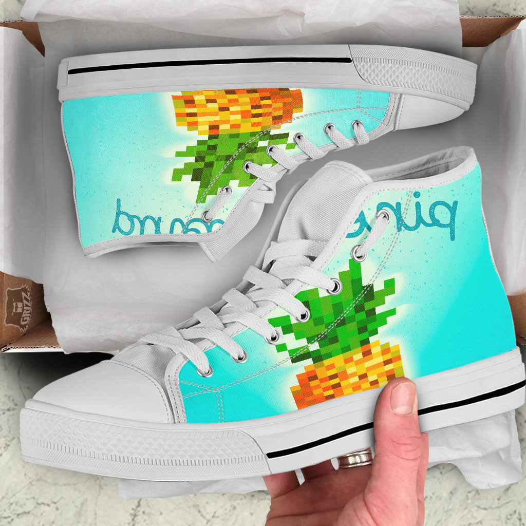 Pineapple 8-Bit Pixel Print White High Top Shoes-grizzshop