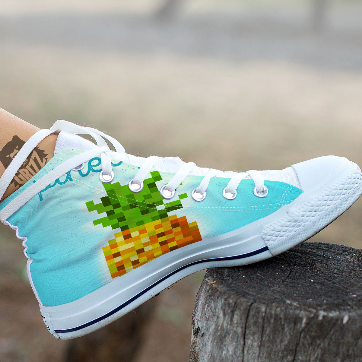 Pineapple 8-Bit Pixel Print White High Top Shoes-grizzshop