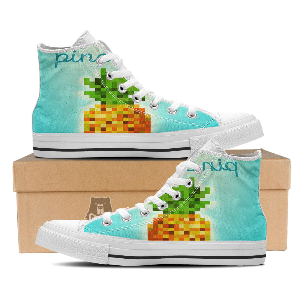 Pineapple 8-Bit Pixel Print White High Top Shoes-grizzshop