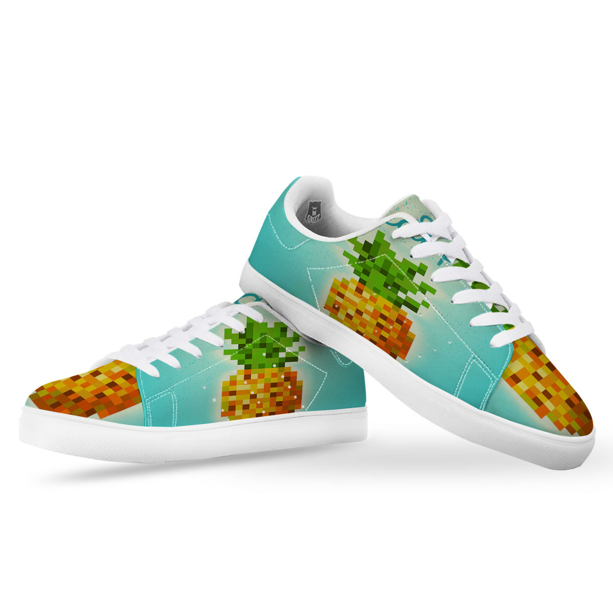 Pineapple 8-Bit Pixel Print White Low Top Sneakers-grizzshop
