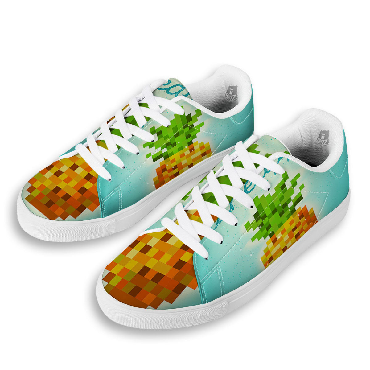Pineapple 8-Bit Pixel Print White Low Top Sneakers-grizzshop