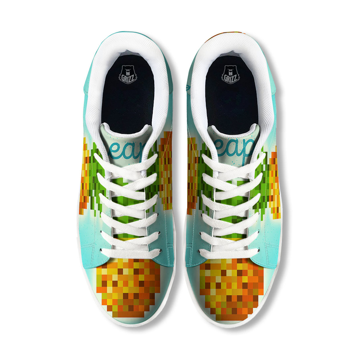 Pineapple 8-Bit Pixel Print White Low Top Sneakers-grizzshop