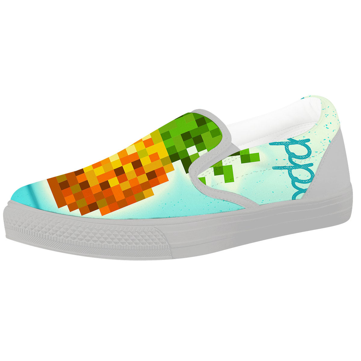 Pineapple 8-Bit Pixel Print White Slip On Shoes-grizzshop