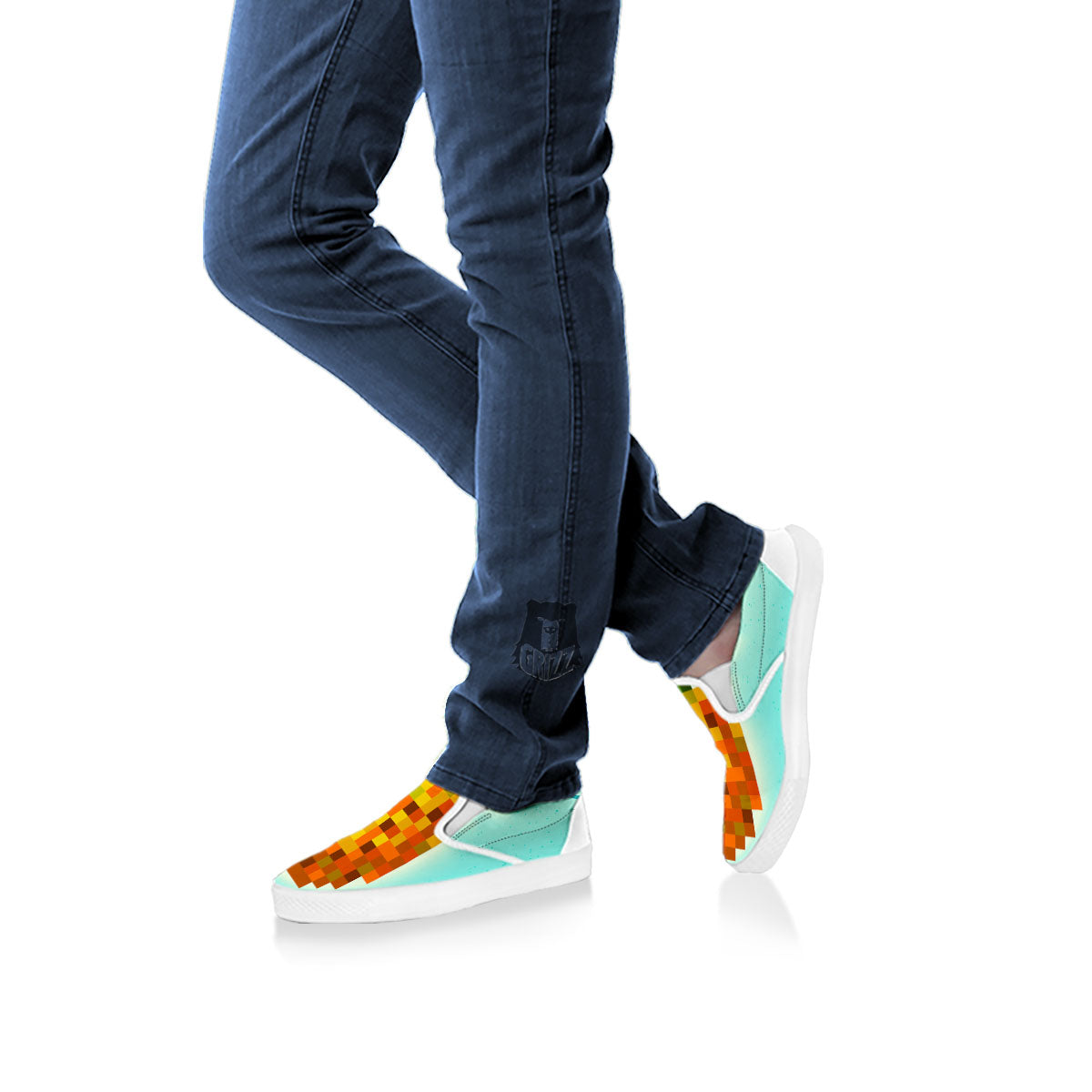 Pineapple 8-Bit Pixel Print White Slip On Shoes-grizzshop