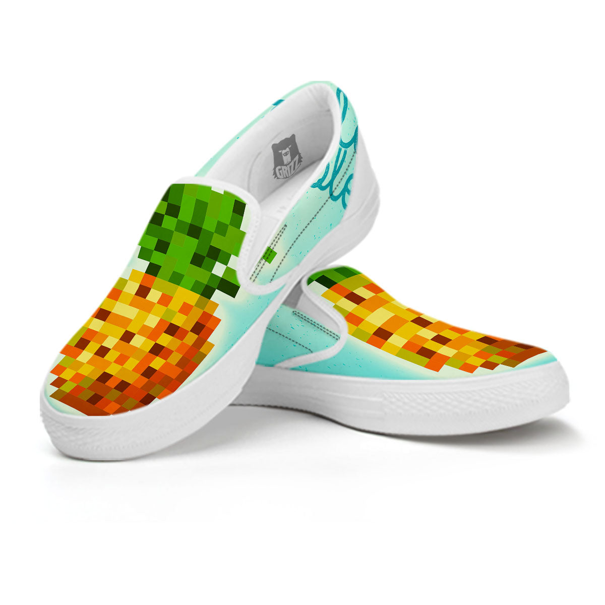 Pineapple 8-Bit Pixel Print White Slip On Shoes-grizzshop