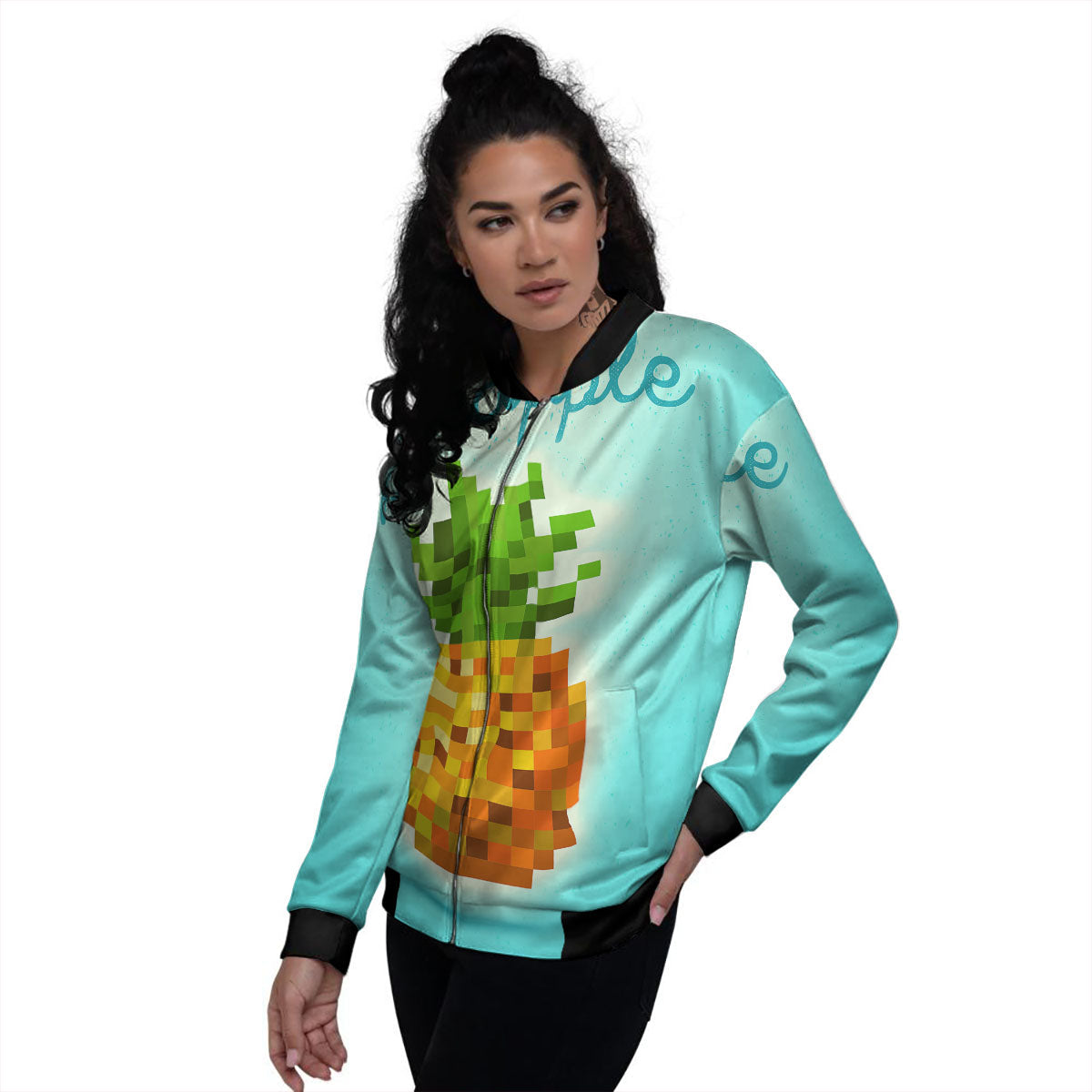 Pineapple 8-Bit Pixel Print Women's Bomber Jacket-grizzshop