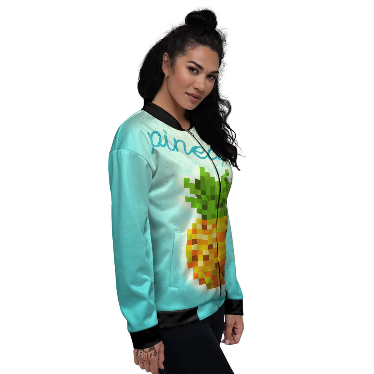 Pineapple 8-Bit Pixel Print Women's Bomber Jacket-grizzshop