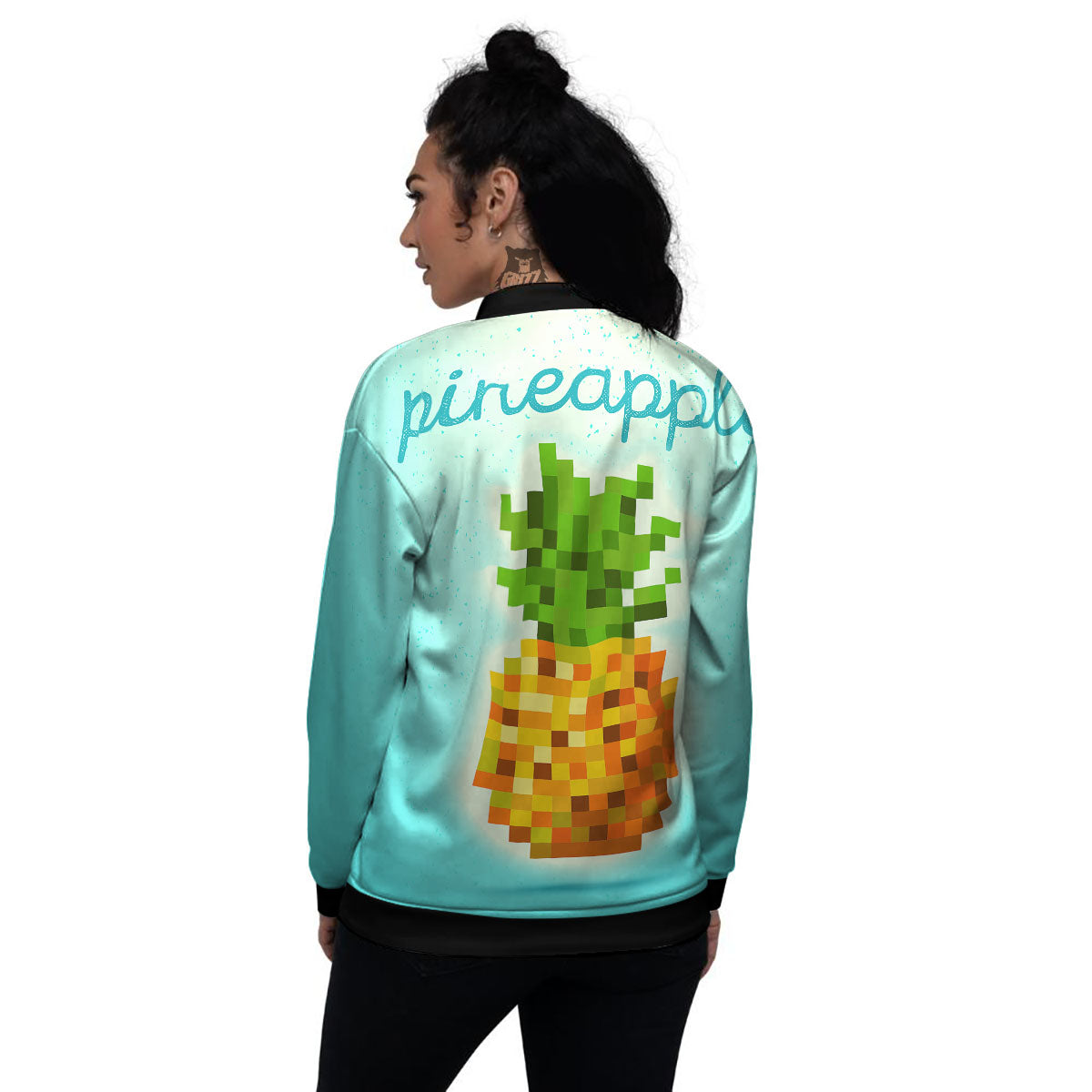 Pineapple 8-Bit Pixel Print Women's Bomber Jacket-grizzshop