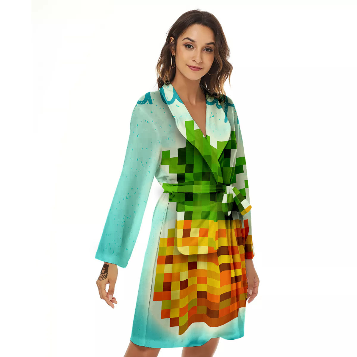 Pineapple 8-Bit Pixel Print Women's Robe-grizzshop