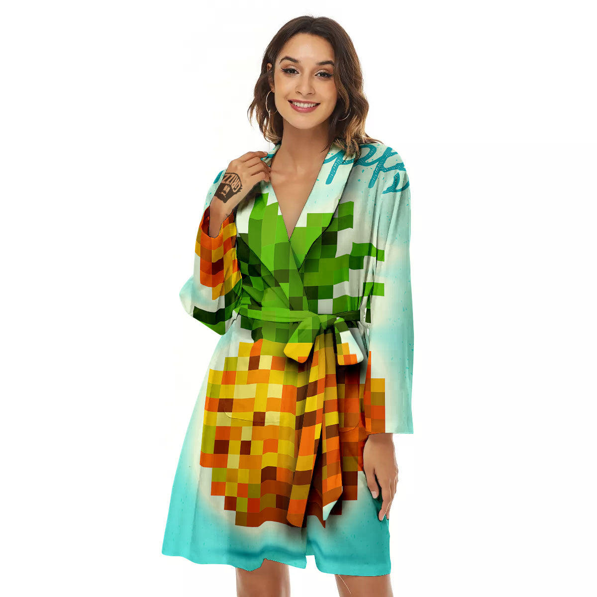 Pineapple 8-Bit Pixel Print Women's Robe-grizzshop