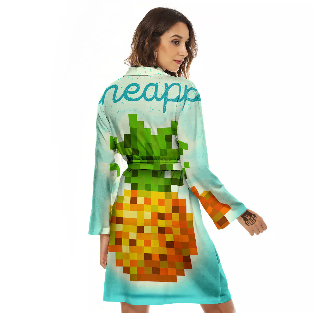 Pineapple 8-Bit Pixel Print Women's Robe-grizzshop