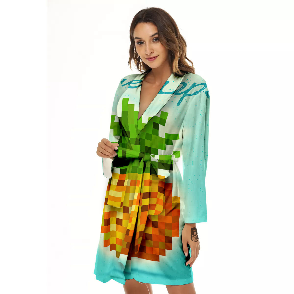 Pineapple 8-Bit Pixel Print Women's Robe-grizzshop