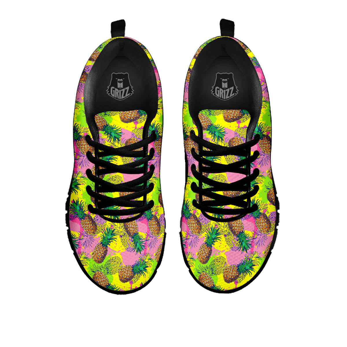 Pineapple Aloha Colorful Print Pattern Black Sneaker-grizzshop