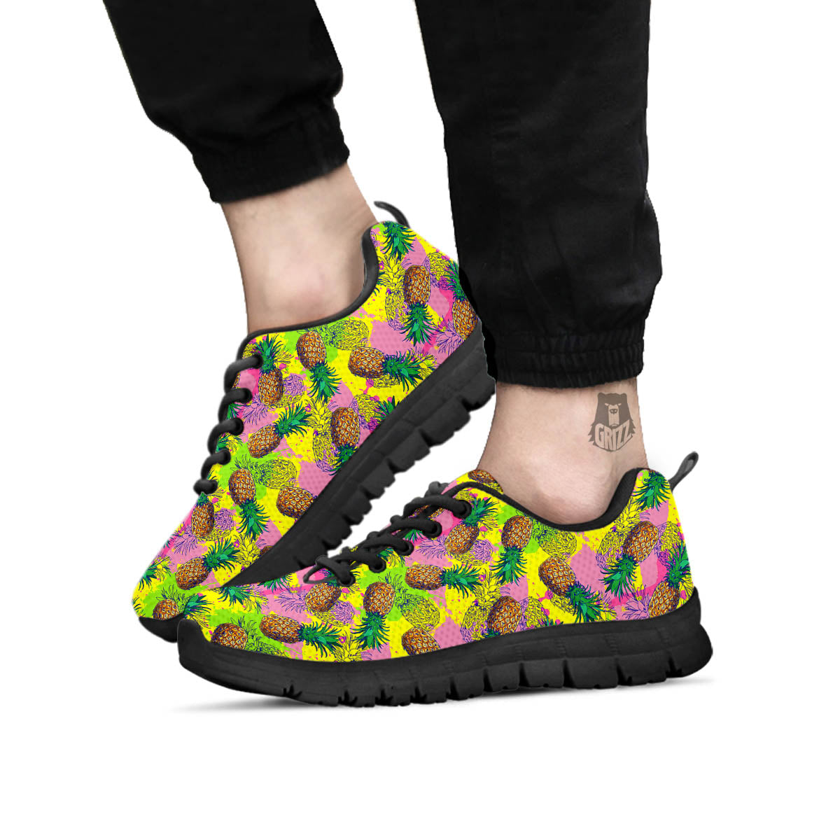 Pineapple Aloha Colorful Print Pattern Black Sneaker-grizzshop