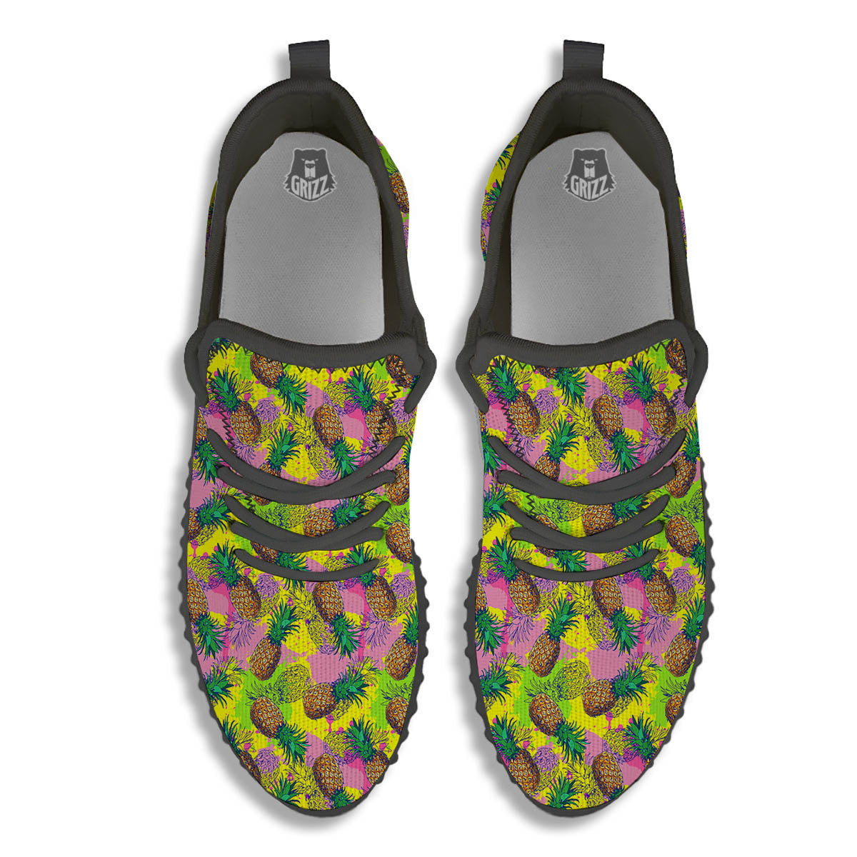 Pineapple Aloha Colorful Print Pattern Black Walking Shoes-grizzshop
