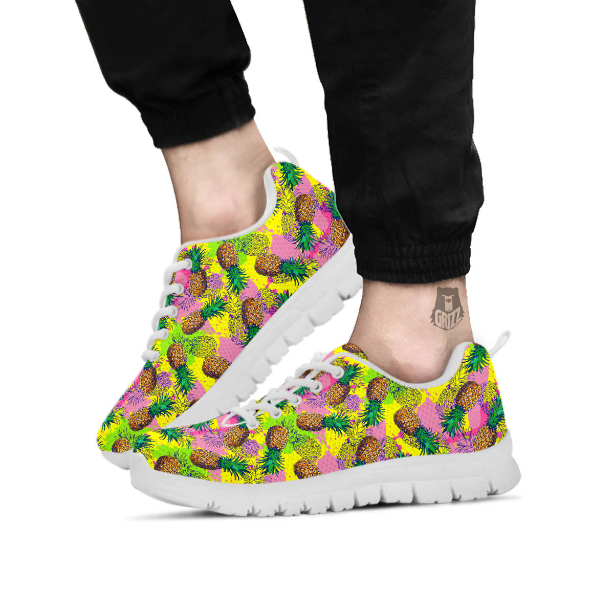 Pineapple Aloha Colorful Print Pattern White Sneaker-grizzshop