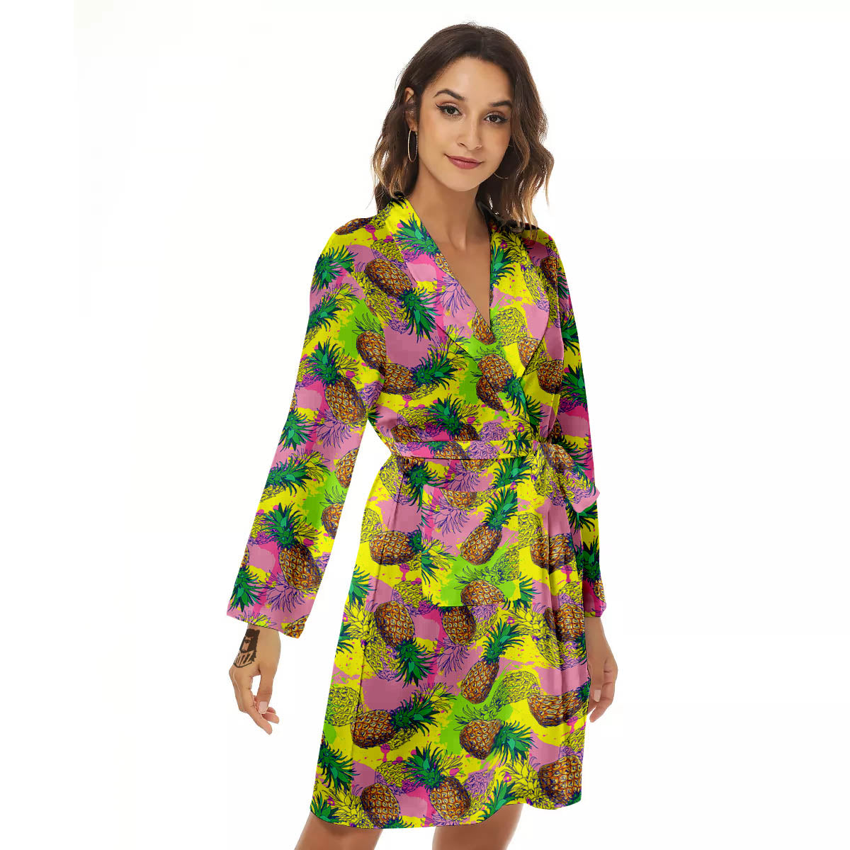 Pineapple Aloha Colorful Print Pattern Women's Robe-grizzshop