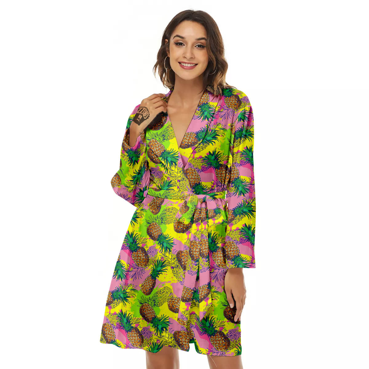 Pineapple Aloha Colorful Print Pattern Women's Robe-grizzshop