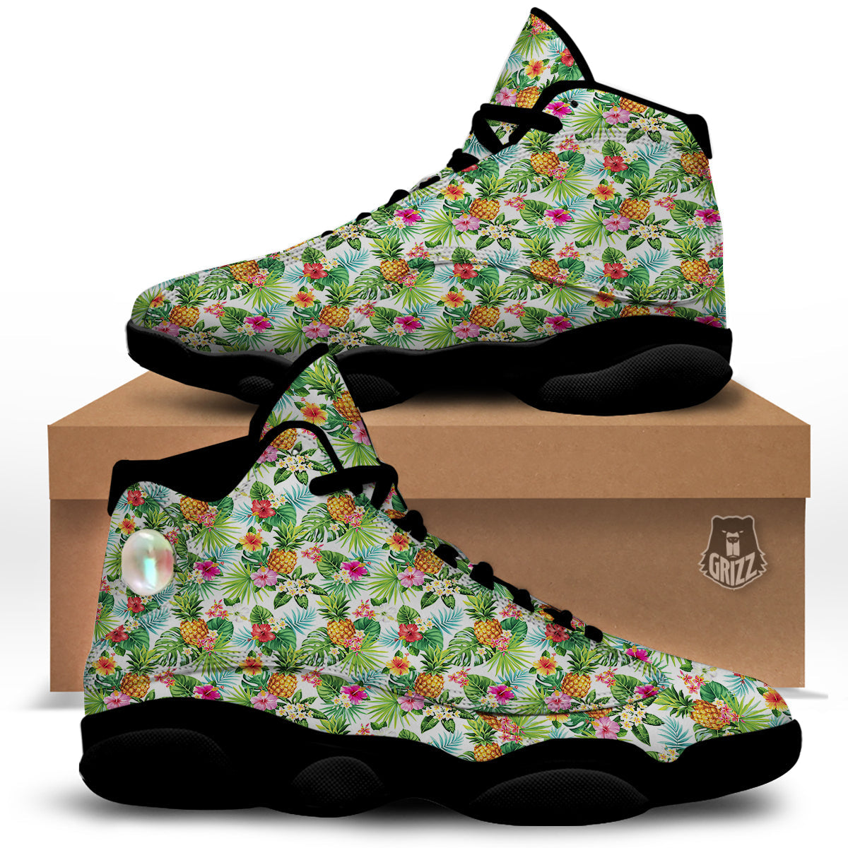 Pineapple Aloha Hawaiian Print Pattern Black Basketball Shoes-grizzshop