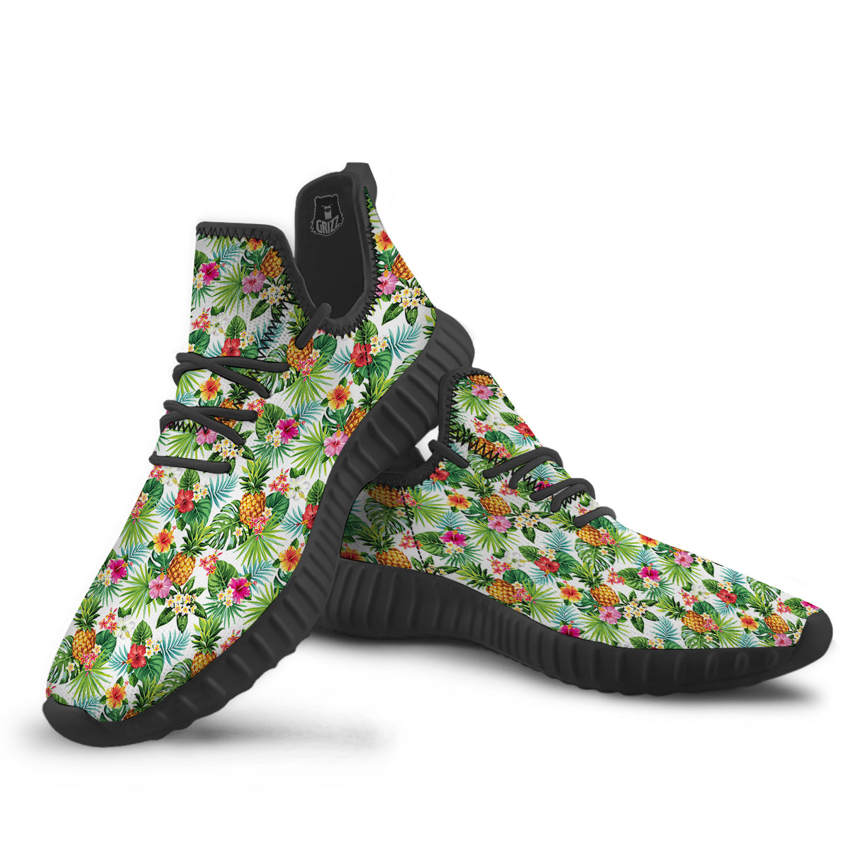 Pineapple Aloha Hawaiian Print Pattern Black Walking Shoes-grizzshop