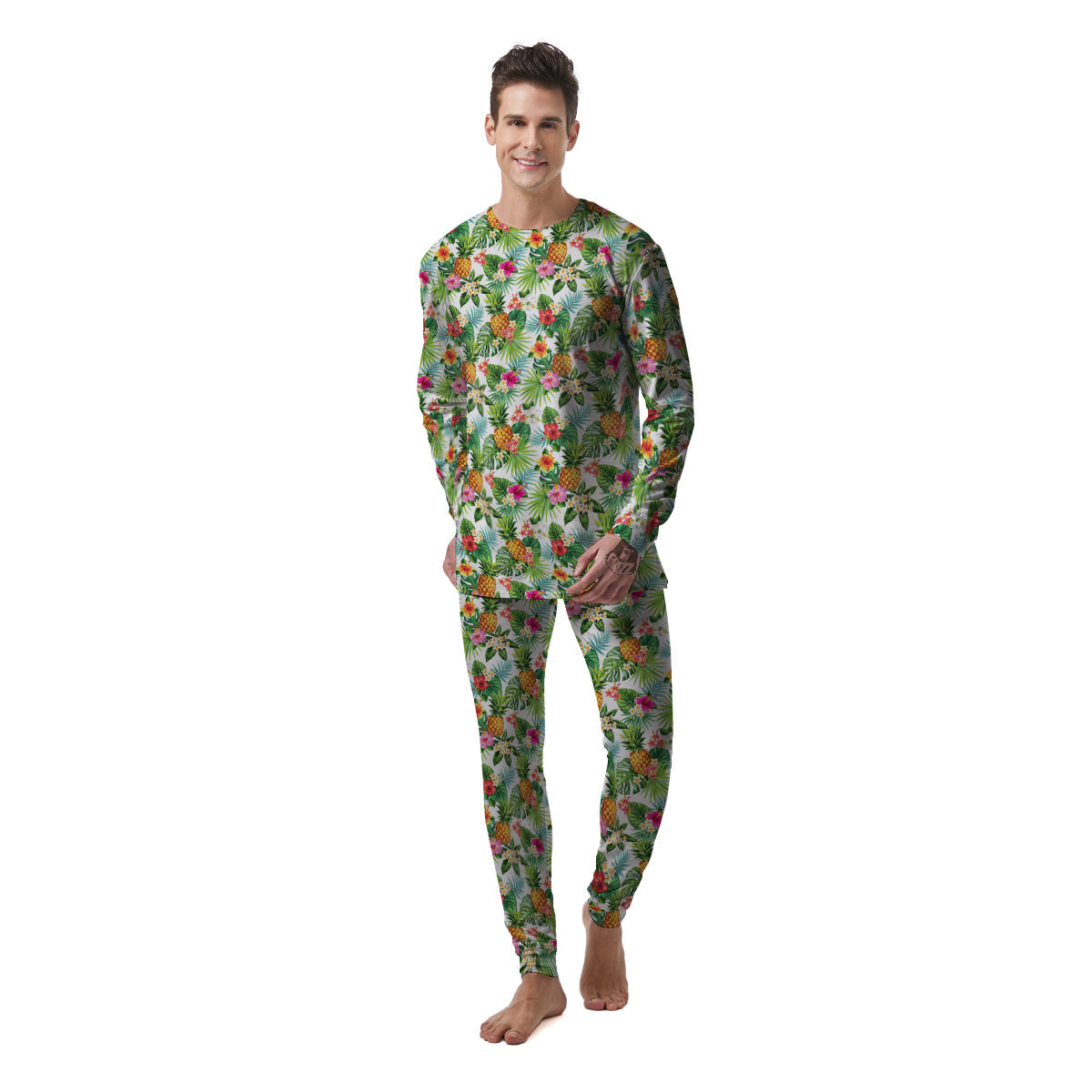 Pineapple Aloha Hawaiian Print Pattern Men's Pajamas-grizzshop