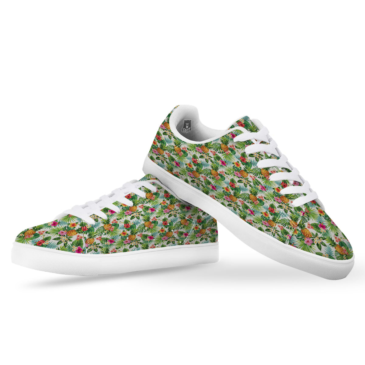 Pineapple Aloha Hawaiian Print Pattern White Low Top Sneakers-grizzshop
