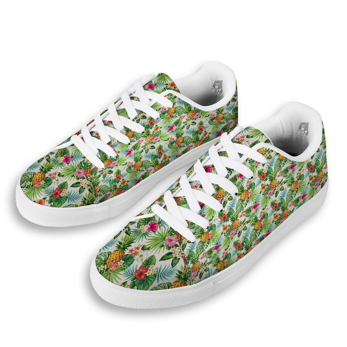Pineapple Aloha Hawaiian Print Pattern White Low Top Sneakers-grizzshop