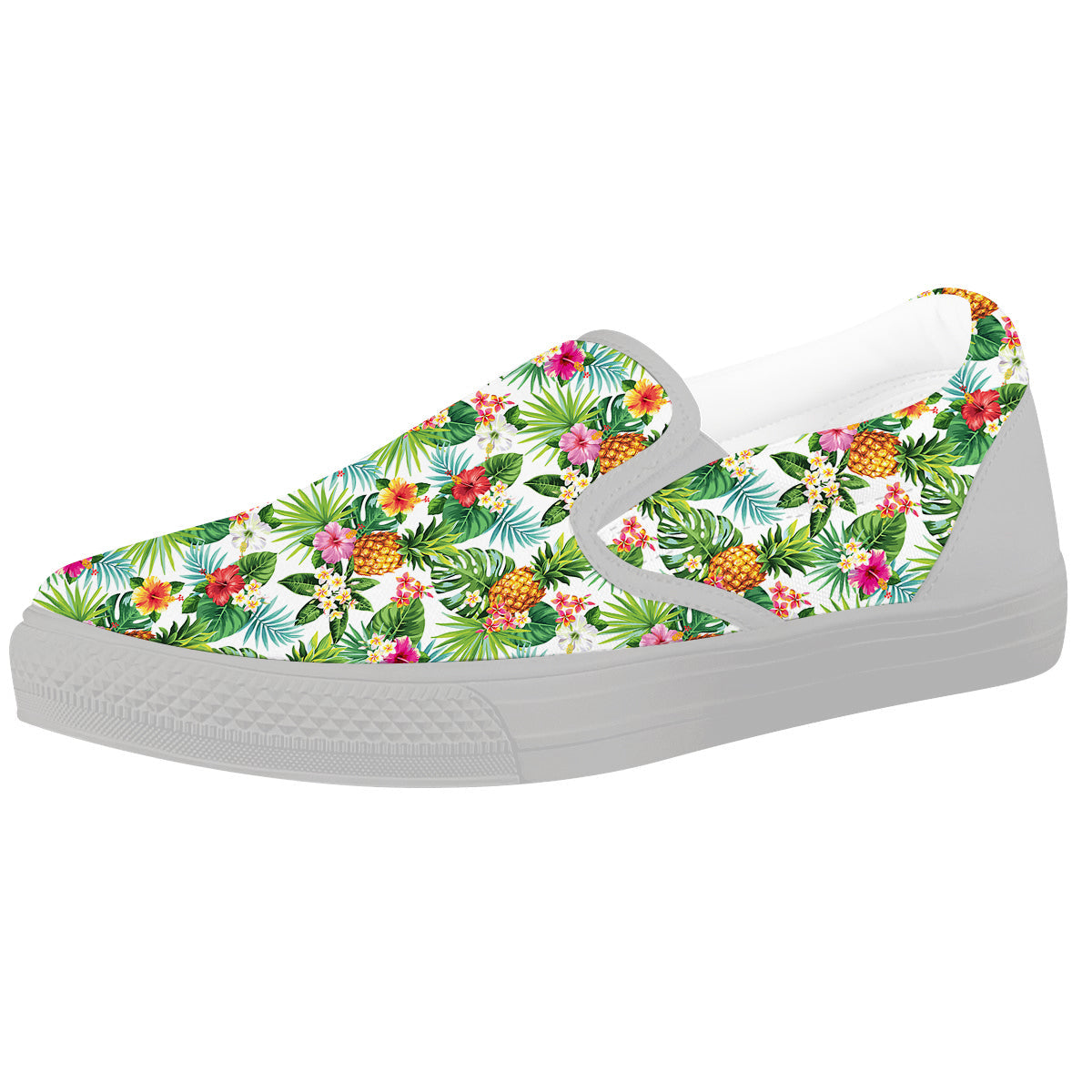 Pineapple Aloha Hawaiian Print Pattern White Slip On Shoes-grizzshop