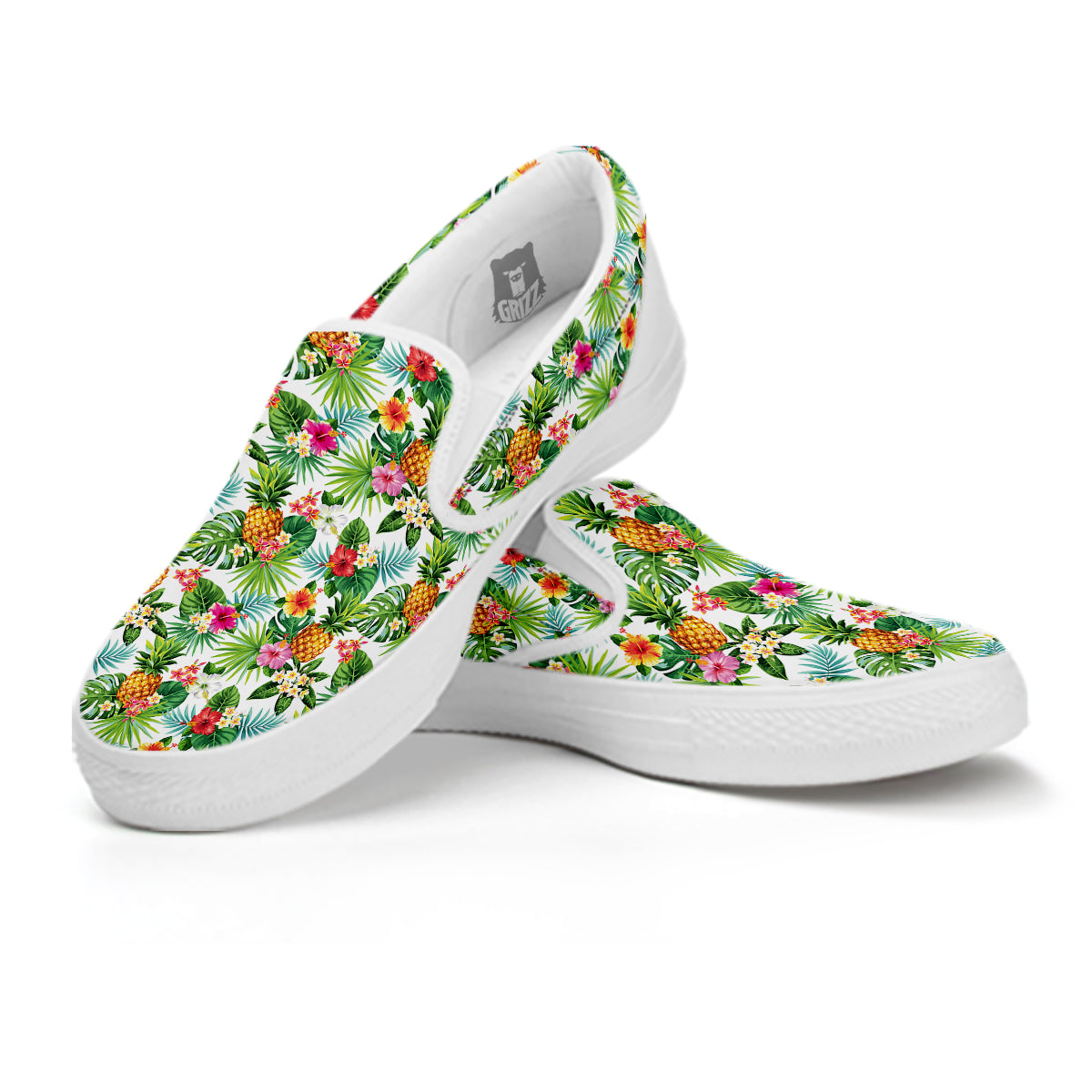 Pineapple Aloha Hawaiian Print Pattern White Slip On Shoes-grizzshop