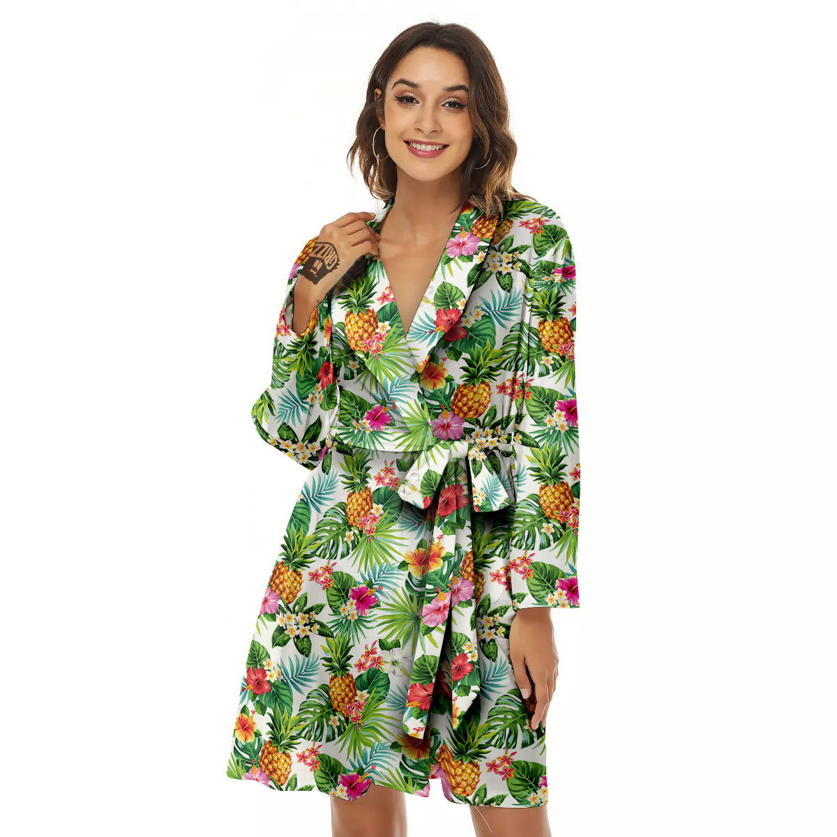 Pineapple Aloha Hawaiian Print Pattern Women's Robe-grizzshop