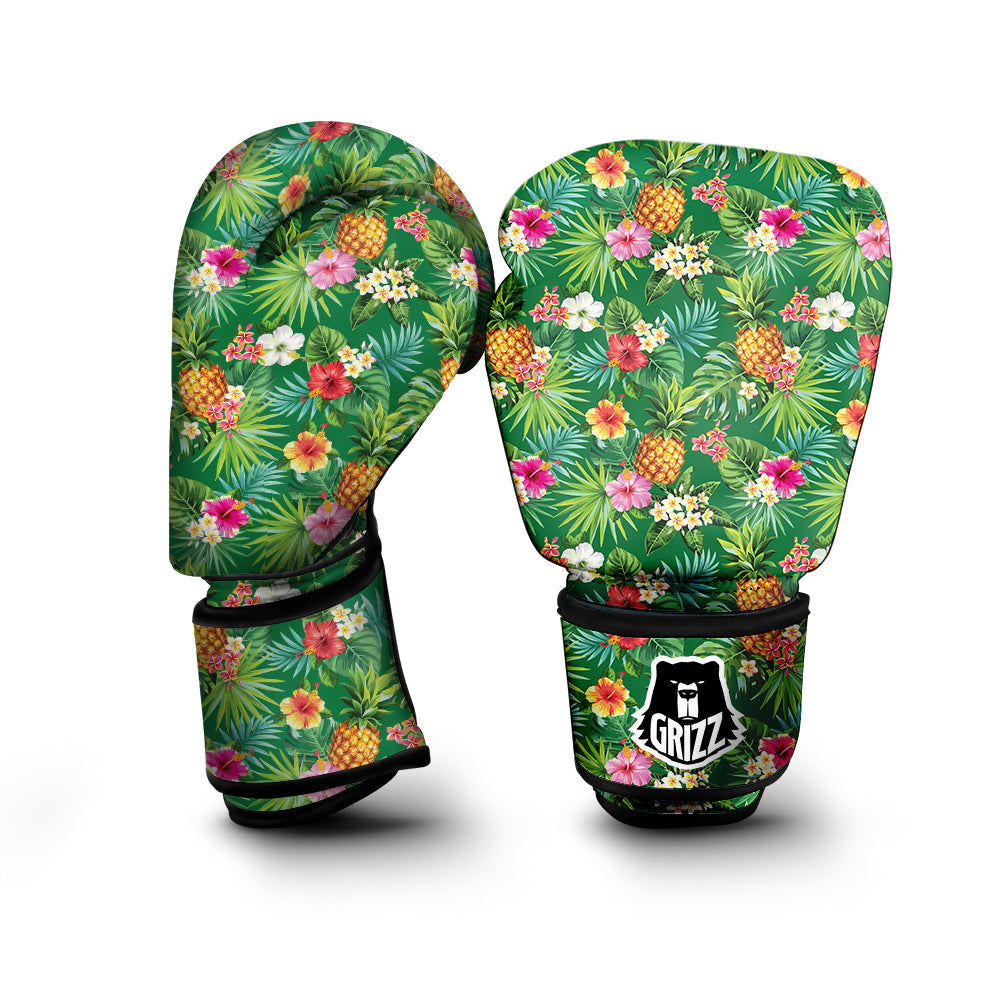 Pineapple Aloha Hibiscus Print Pattern Boxing Gloves-grizzshop