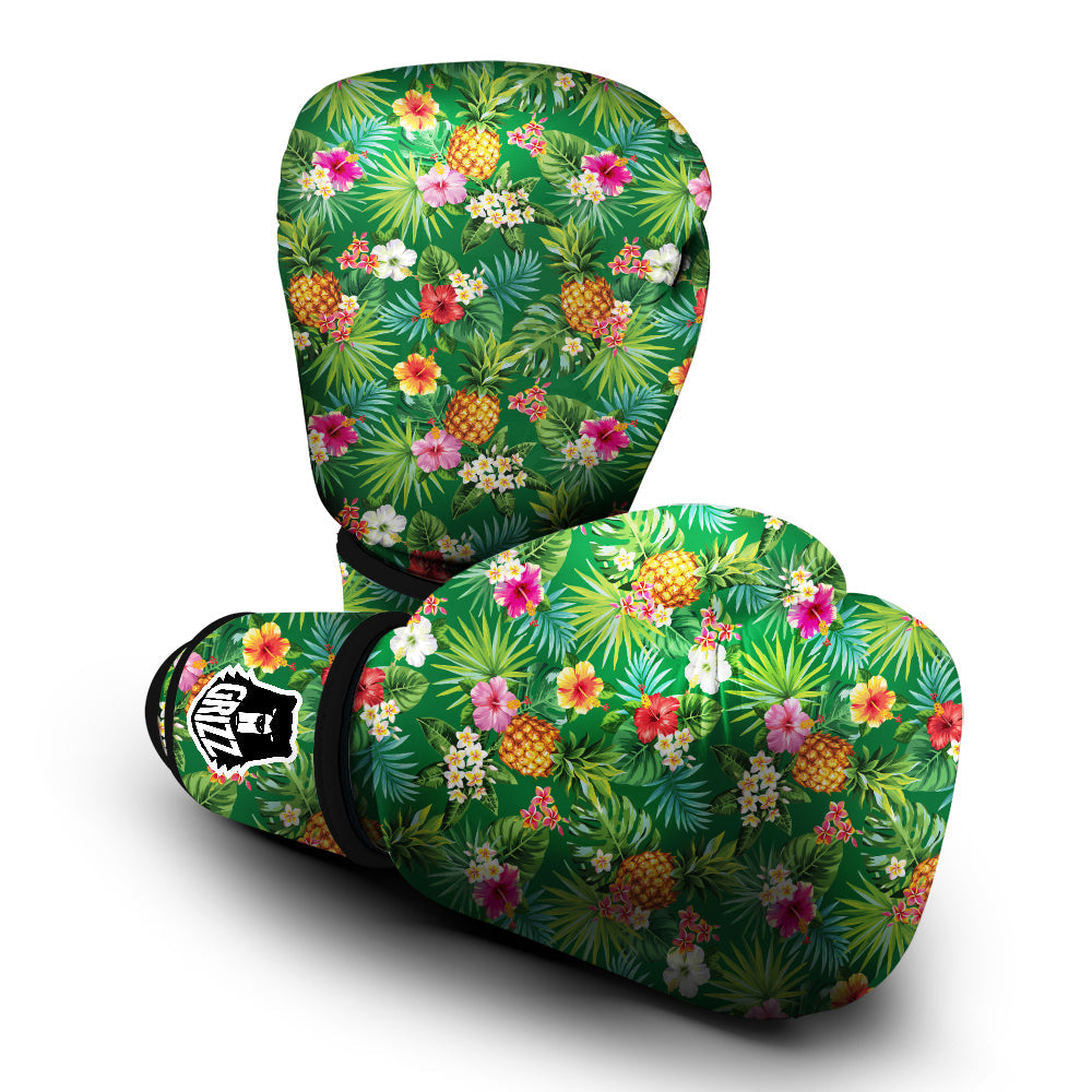 Pineapple Aloha Hibiscus Print Pattern Boxing Gloves-grizzshop