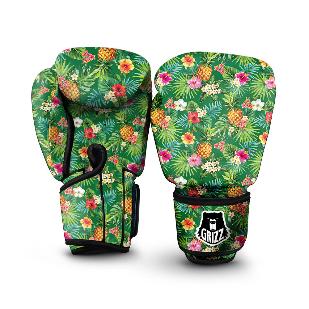 Pineapple Aloha Hibiscus Print Pattern Boxing Gloves-grizzshop