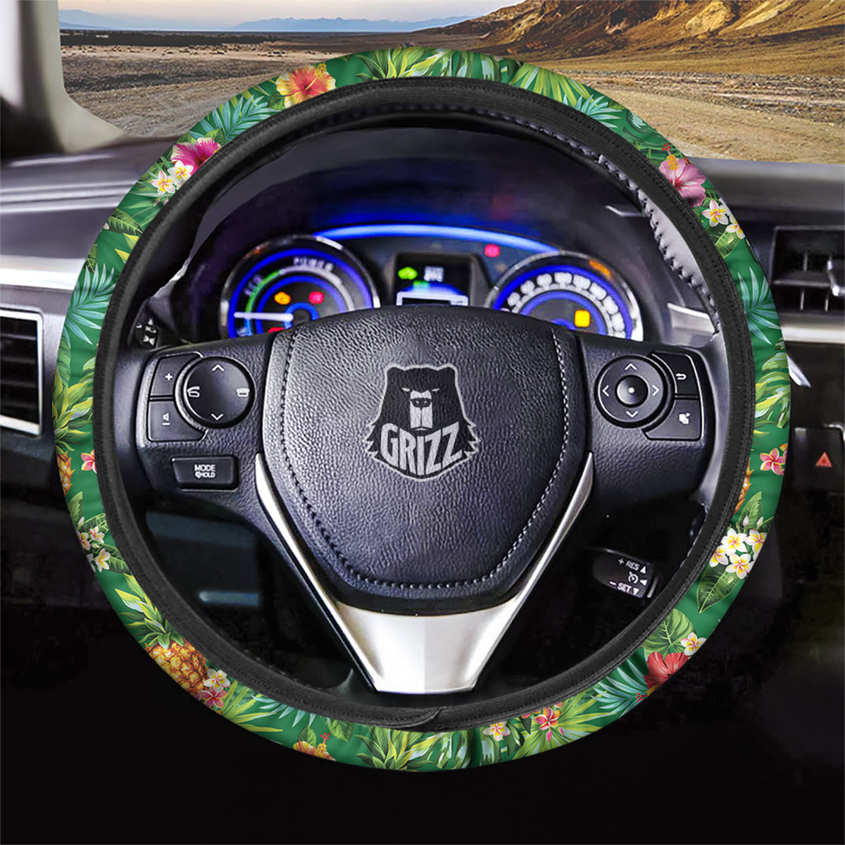 Pineapple Aloha Hibiscus Print Pattern Car Steering Wheel Cover-grizzshop