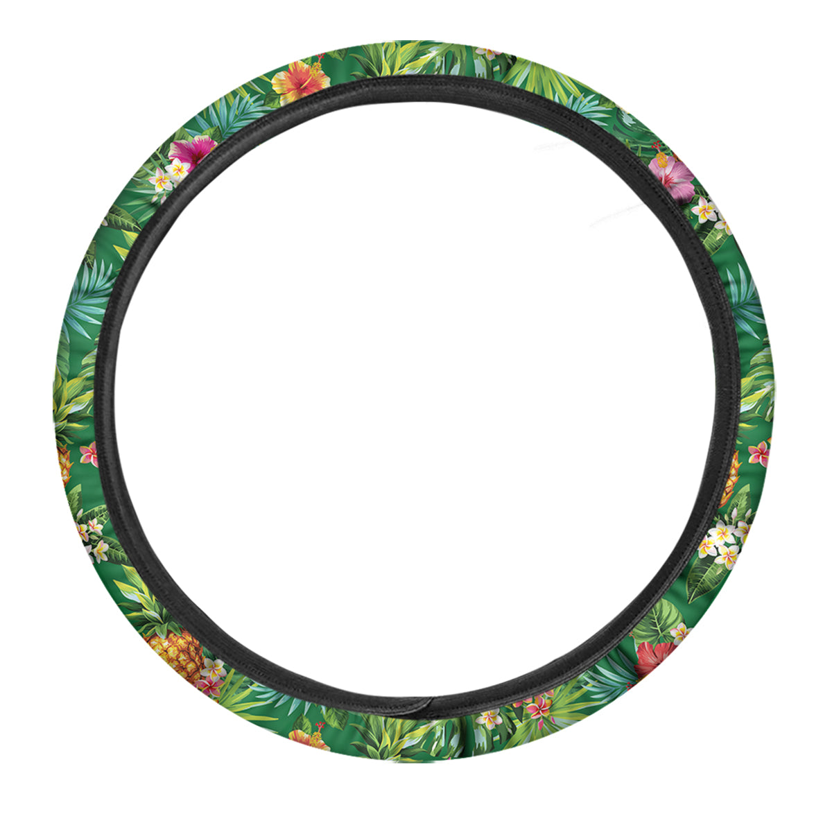 Pineapple Aloha Hibiscus Print Pattern Car Steering Wheel Cover-grizzshop