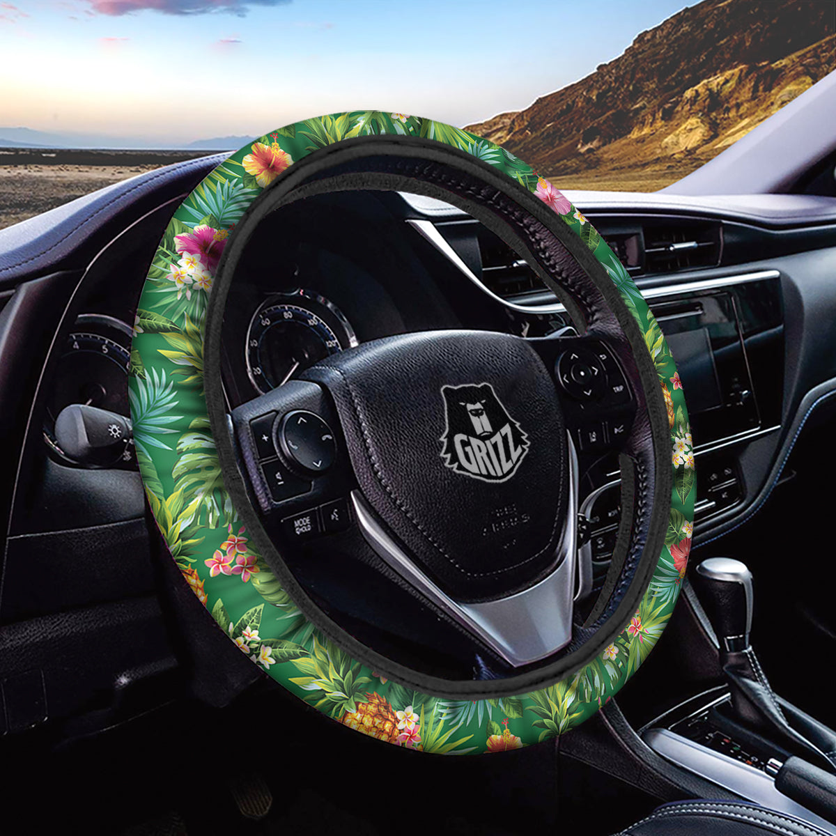 Pineapple Aloha Hibiscus Print Pattern Car Steering Wheel Cover-grizzshop