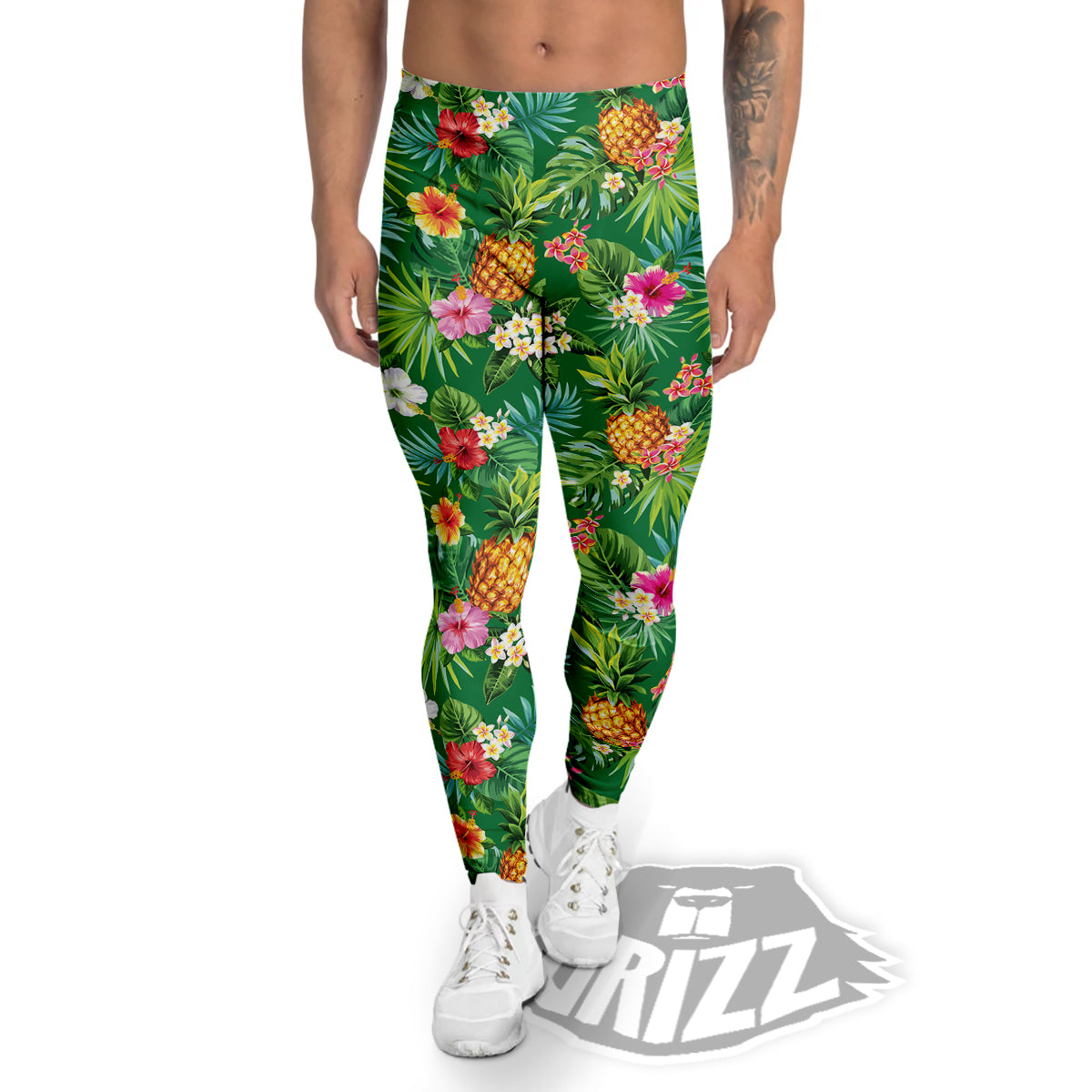 Pineapple Aloha Hibiscus Print Pattern Men's Leggings-grizzshop