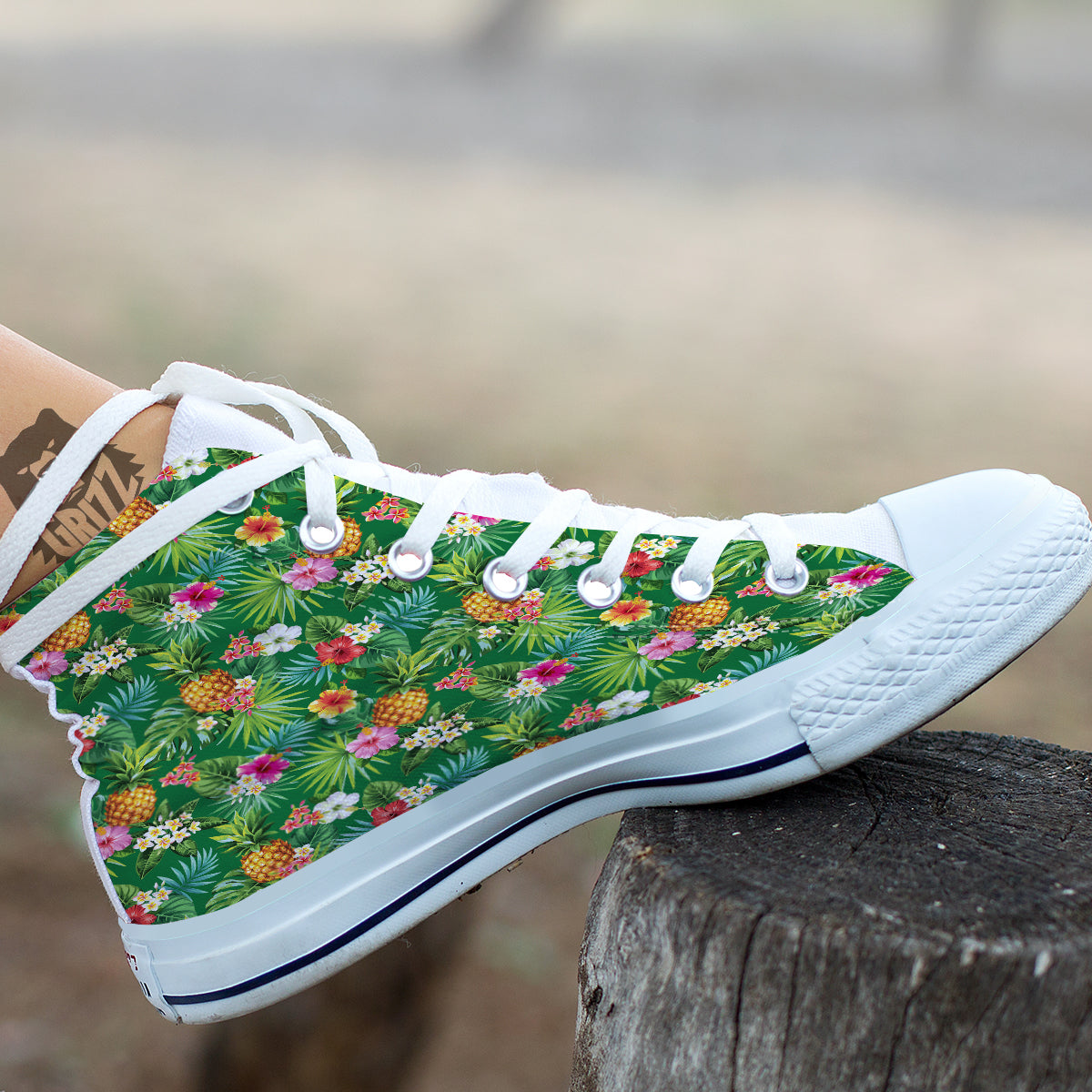 Pineapple Aloha Hibiscus Print Pattern White High Top Shoes-grizzshop