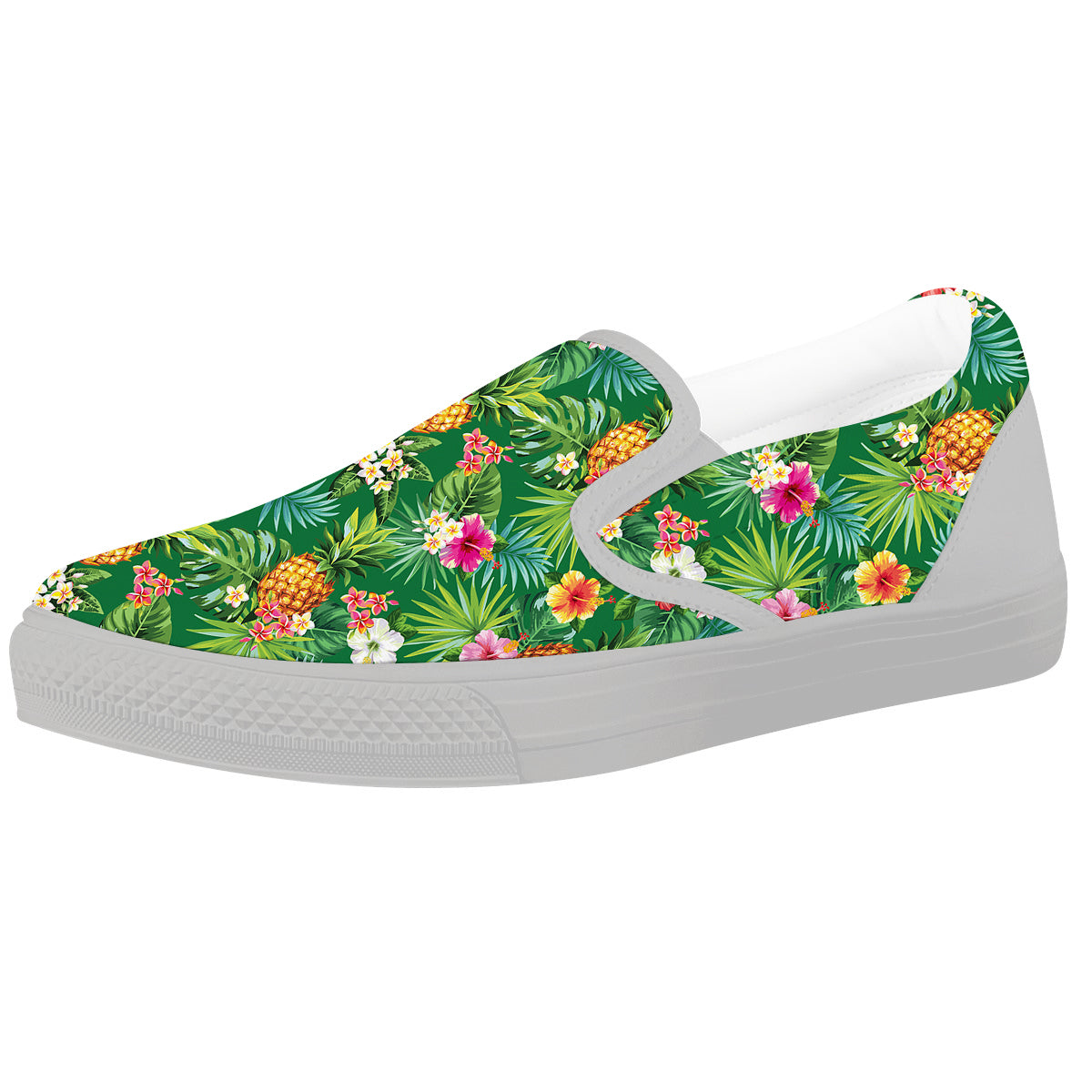 Pineapple Aloha Hibiscus Print Pattern White Slip On Shoes-grizzshop