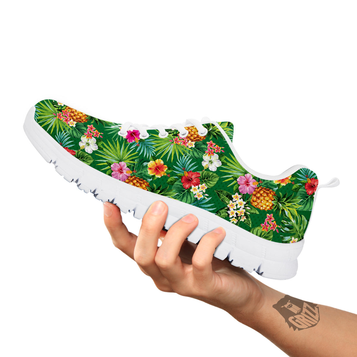Pineapple Aloha Hibiscus Print Pattern White Sneaker-grizzshop