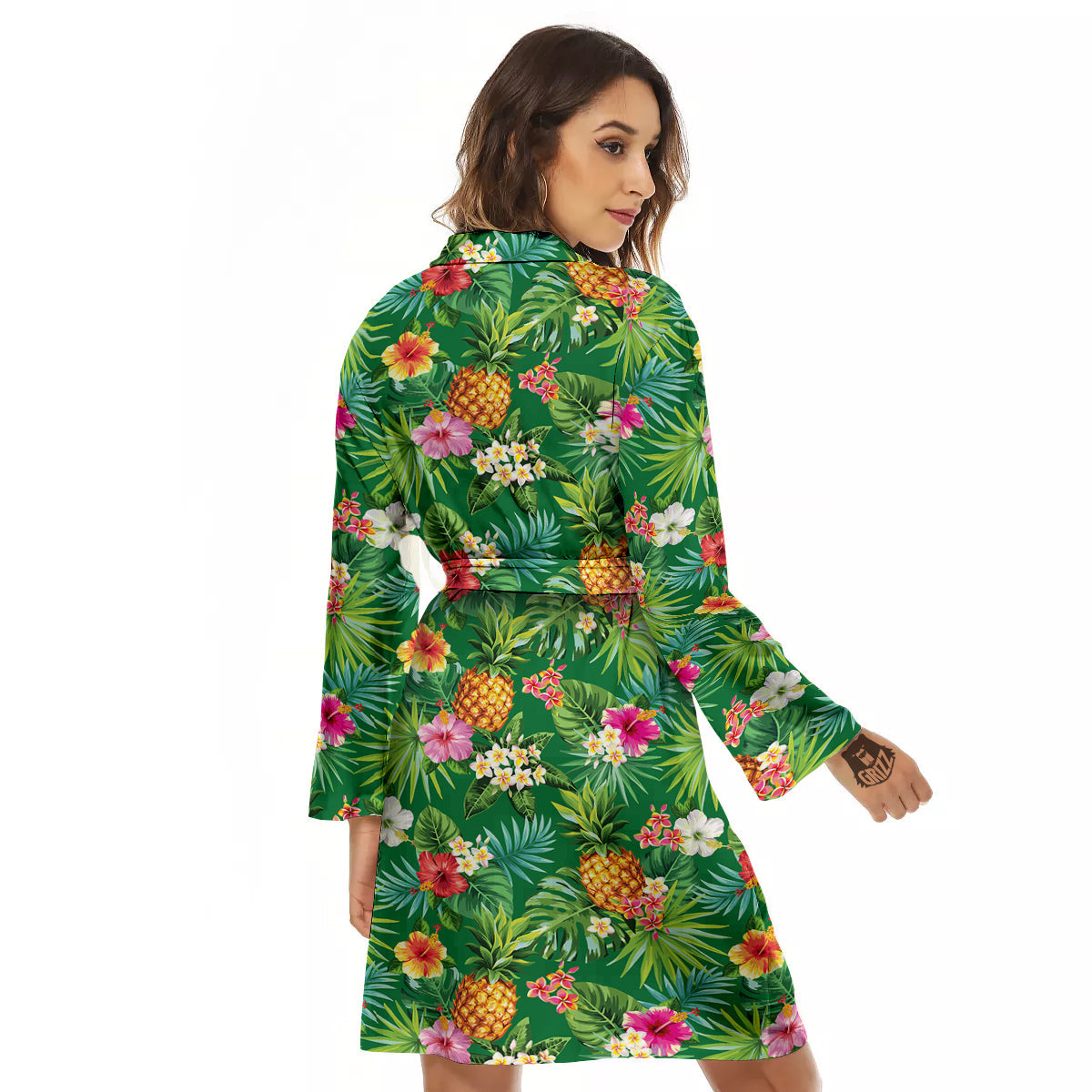 Pineapple Aloha Hibiscus Print Pattern Women's Robe-grizzshop