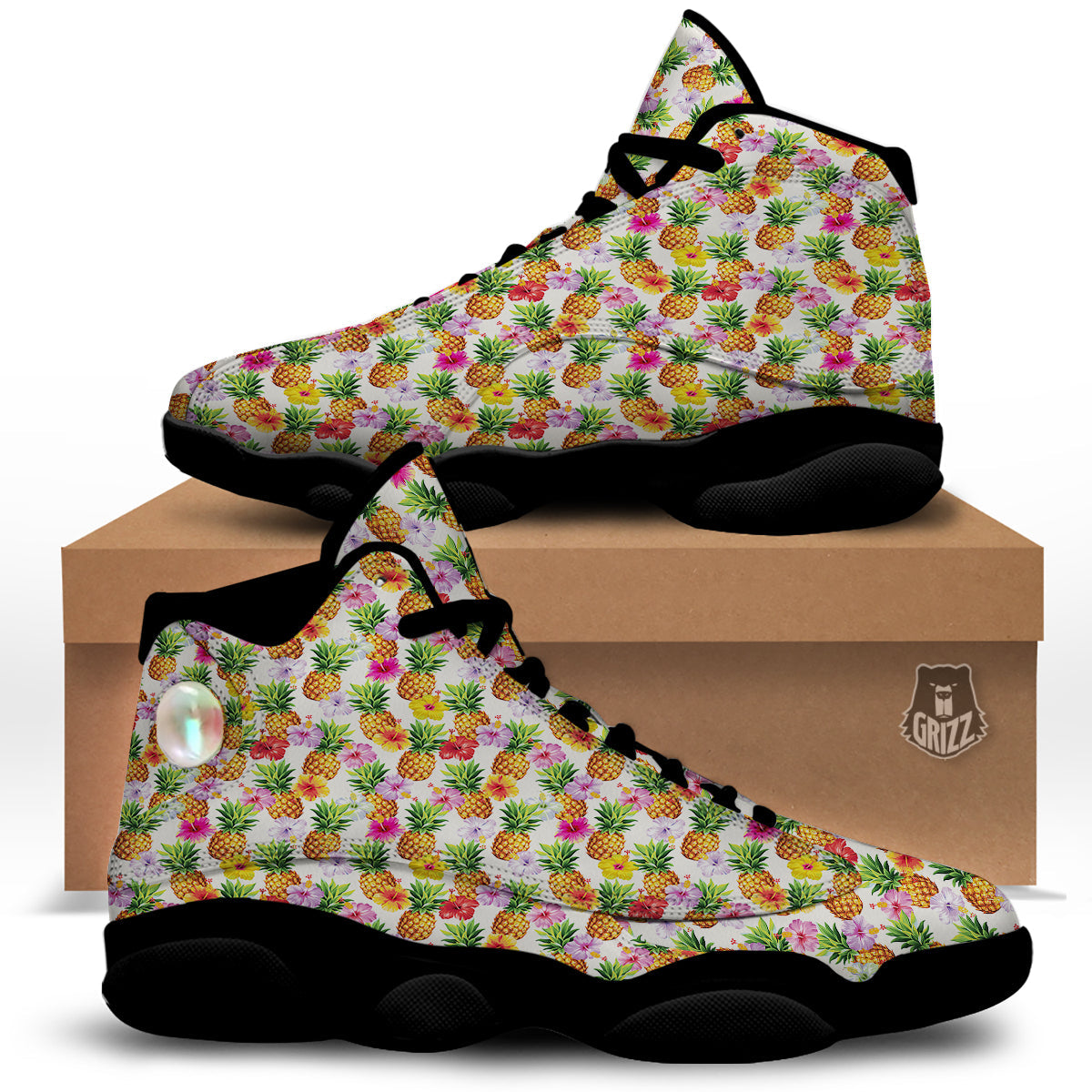 Pineapple Aloha Summer Print Pattern Black Basketball Shoes-grizzshop