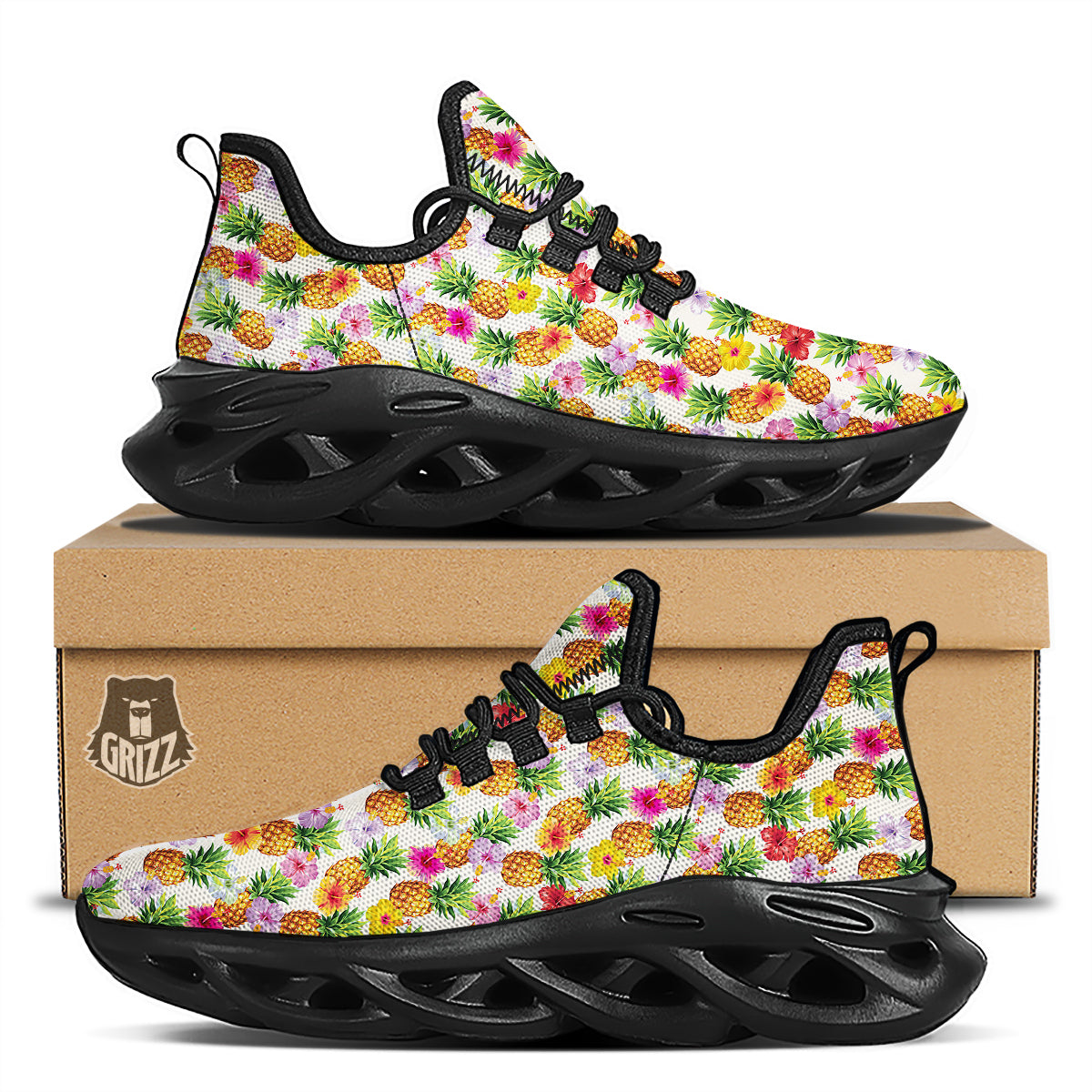 Pineapple Aloha Summer Print Pattern Black Running Shoes-grizzshop