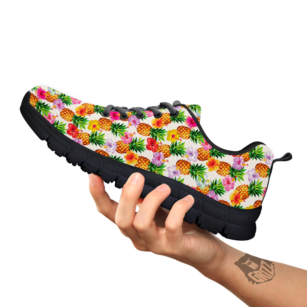 Pineapple Aloha Summer Print Pattern Black Sneaker-grizzshop