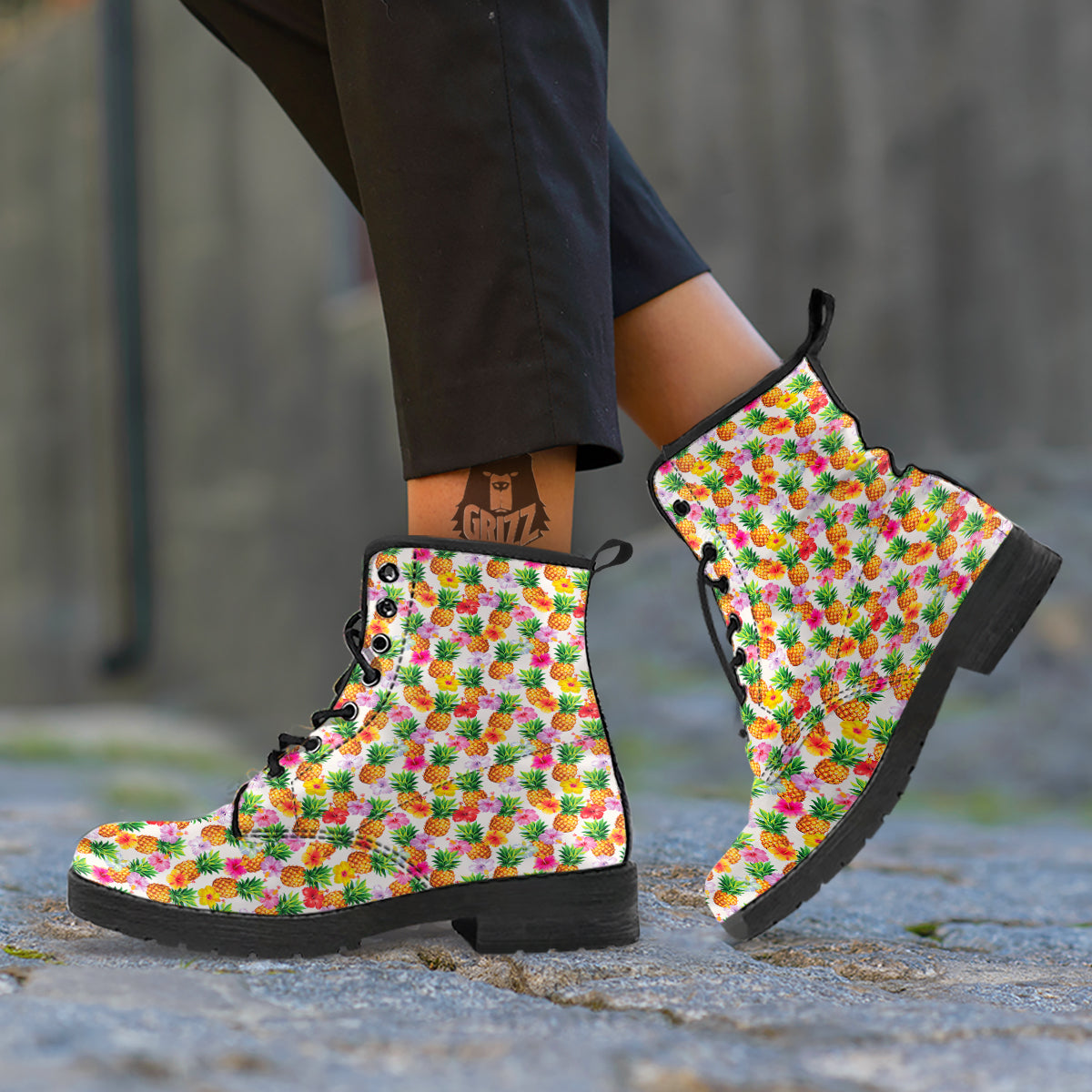 Pineapple Aloha Summer Print Pattern Leather Boots-grizzshop